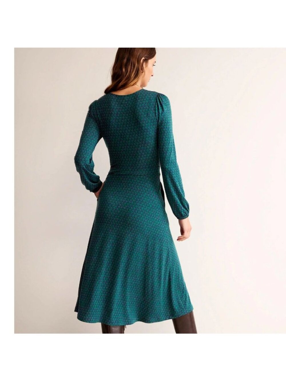 Boden Camille Jersey Knit Midi Long Sleeve Dress Blue Green 6P 6 Petite - Picture 3 of 7